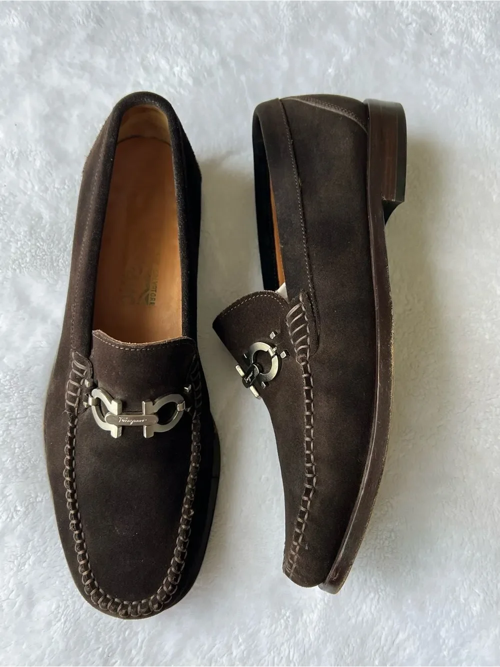 Salvatore Ferragamo Dark Brown Suede Gancini Bit Loafers